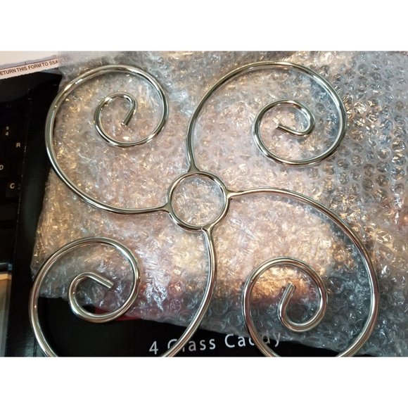 Wine Things Glass Go Round 4-Glass Decorative Caddy, Chrome Goes over the Wine B - Picture 2 of 7